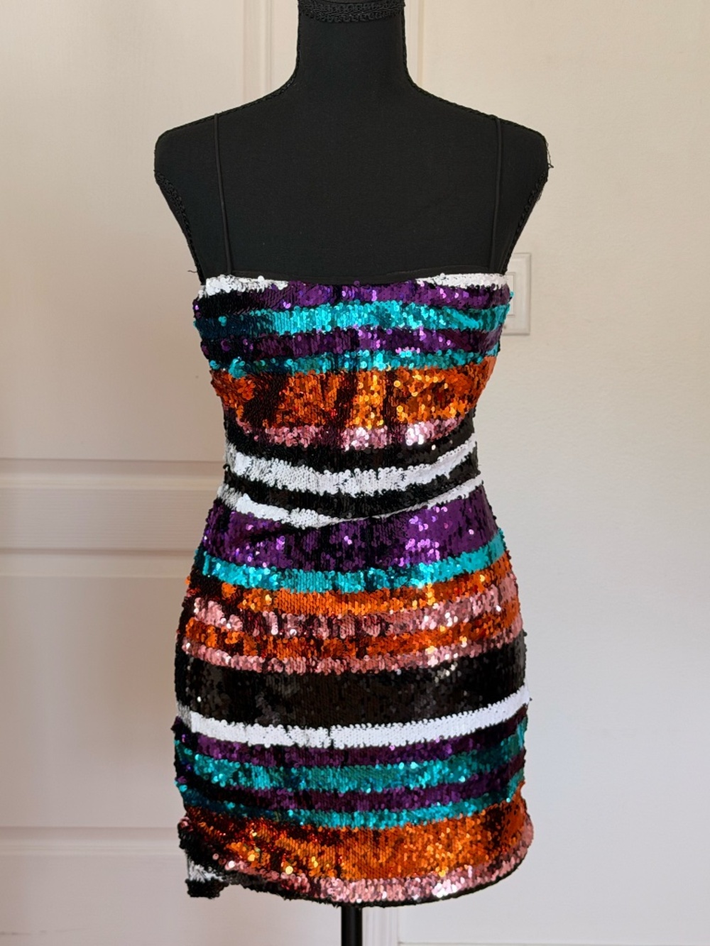 LIKELY Multicolor Sequin Striped Strapless Mini Dress Size 2